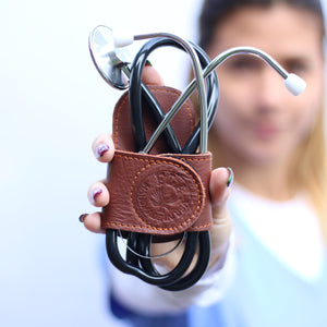 Professional Stethoscope Holder With Back Clip & Velcro Wings. (Genuine Leather, Handmade In U.S.A)