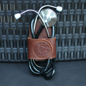 Professional Stethoscope Holder With Back Clip & Velcro Wings. (Genuine Leather, Handmade In U.S.A)