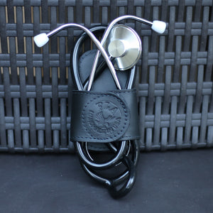 Professional Stethoscope Holder With Back Clip & Velcro Wings. (Genuine Leather, Handmade In U.S.A)