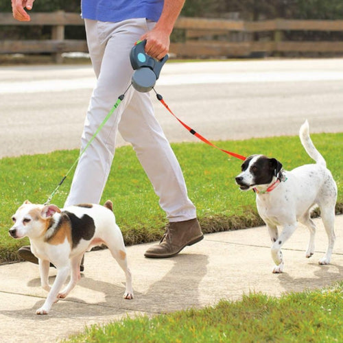 Retractable Tangle Proof Individually Controlled Double Dog Leash. (3 Colors Available)
