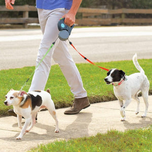 Retractable Tangle Proof Individually Controlled Double Dog Leash. (3 Colors Available)