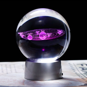 3D Laser Engraved 6CM & 8CM Solar System & Galaxy Glass Sphere. (With Chargeable Multicolor LED Base)