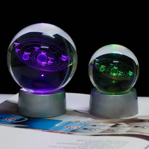 3D Laser Engraved 6CM & 8CM Solar System & Galaxy Glass Sphere. (With Chargeable Multicolor LED Base)