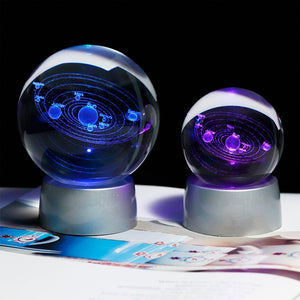 3D Laser Engraved 6CM & 8CM Solar System & Galaxy Glass Sphere. (With Chargeable Multicolor LED Base)