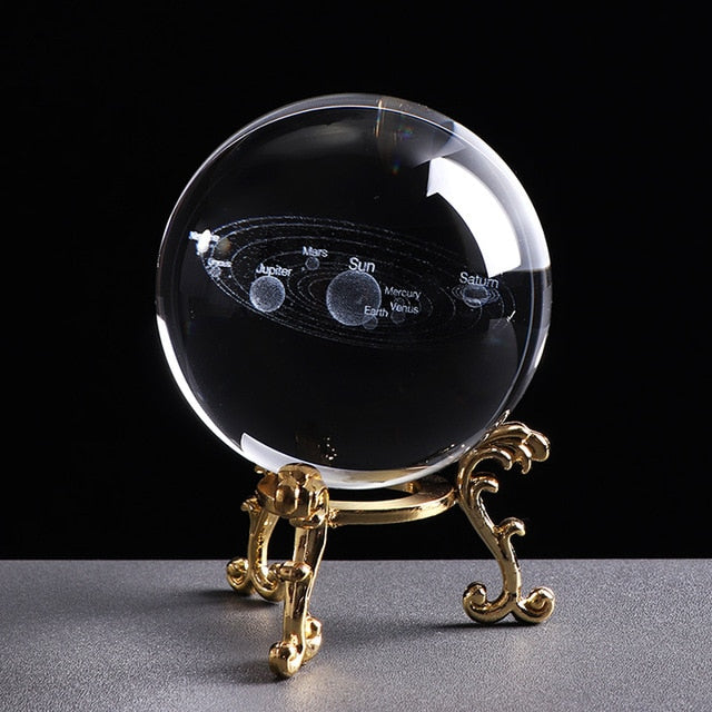 3D Laser Engraved 6CM Solar System Crystal Sphere.