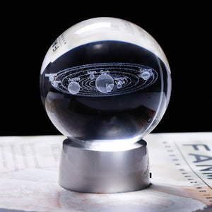 3D Laser Engraved 6CM & 8CM Solar System & Galaxy Glass Sphere. (With Chargeable Multicolor LED Base)