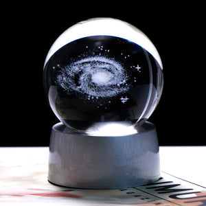 3D Laser Engraved 6CM & 8CM Solar System & Galaxy Glass Sphere. (With Chargeable Multicolor LED Base)